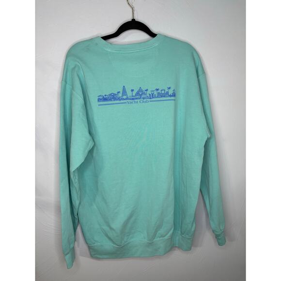 Comfort Colors Seaside Yacht Club Crewneck Sweatshirt Blue Green Size Large 30A - Picture 3 of 7